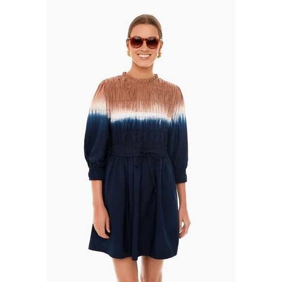 Apiece Apart Aldea Smocked Mini Dress Dipped Shibori Organic Cotton XL NWT’s - Picture 1 of 15